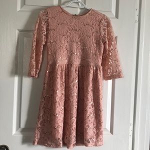 Baby doll cut, pink lace and sequin dress